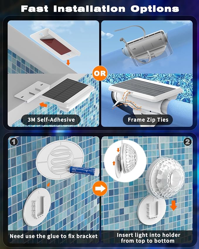 Solar Pool Lights, Solar Powered Submersible LED Lights with Remote IP68 Waterproof 16 Colors Underwater for Above Ground Inground Pool, Pond (White,2 Pack)
