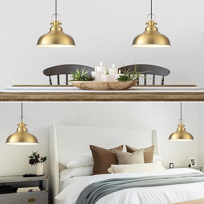 Gold Pendant Lights Kitchen Island, 11.41 Inch Dome Pendant Light, Farmhouse Pendant Lights, Kitchen Pendant Light for Kitchen Island, Dining Room, Living Room (1 Pack)