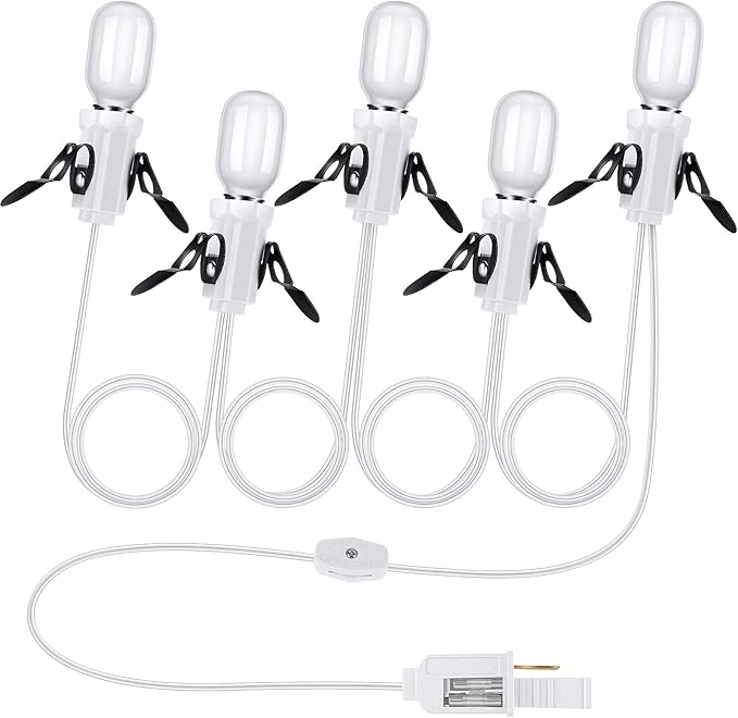 Leelosp 1 Pack Accessory Cord with 5 Milky White LED Light Bulb, 9.84 ft Christmas Village Light Cord with Fuse Wire, Blow Mold Light Kit Replacement for Christmas Village House Craft Halloween