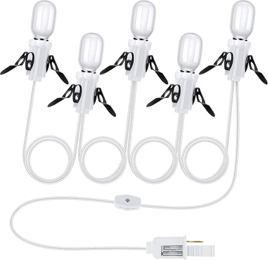 Leelosp 1 Pack Accessory Cord with 5 Milky White LED Light Bulb, 9.84 ft Christmas Village Light Cord with Fuse Wire, Blow Mold Light Kit Replacement for Christmas Village House Craft Halloween