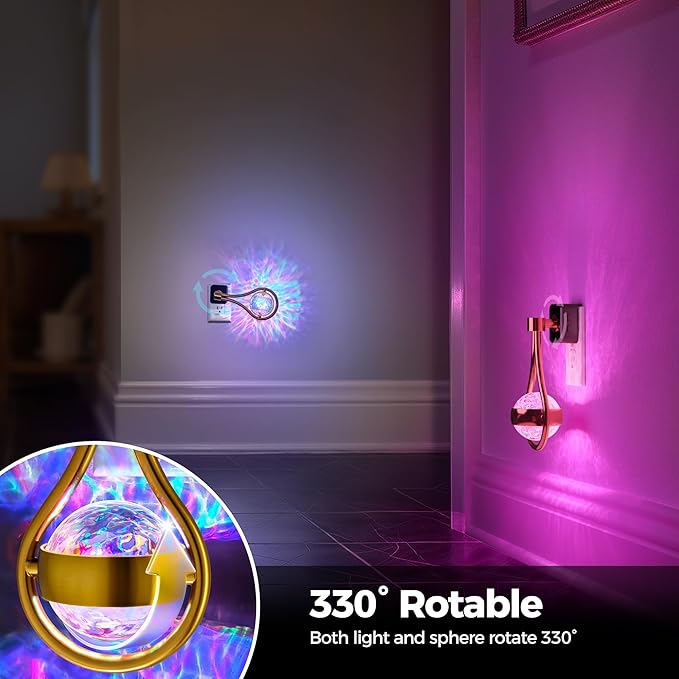 Briignite RGB Night Lights Plug into Wall, Color Changing Nightlight with Dusk to Dawn Sensor, 330° Rotating Night Light with Waterdrop Design, Ideal for Bedroom, Living Room, Home Decor, 2pack