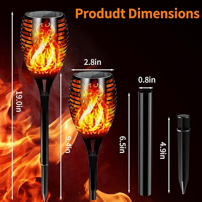 Solar Lights Outdoor Upgraded 6 Pack, 22" Tall & Super Larger Size, Waterproof Tiki Torches for Outside, 2200mAh Solar Solar Torch Light with Flickering Flame for Path Yard Garden
