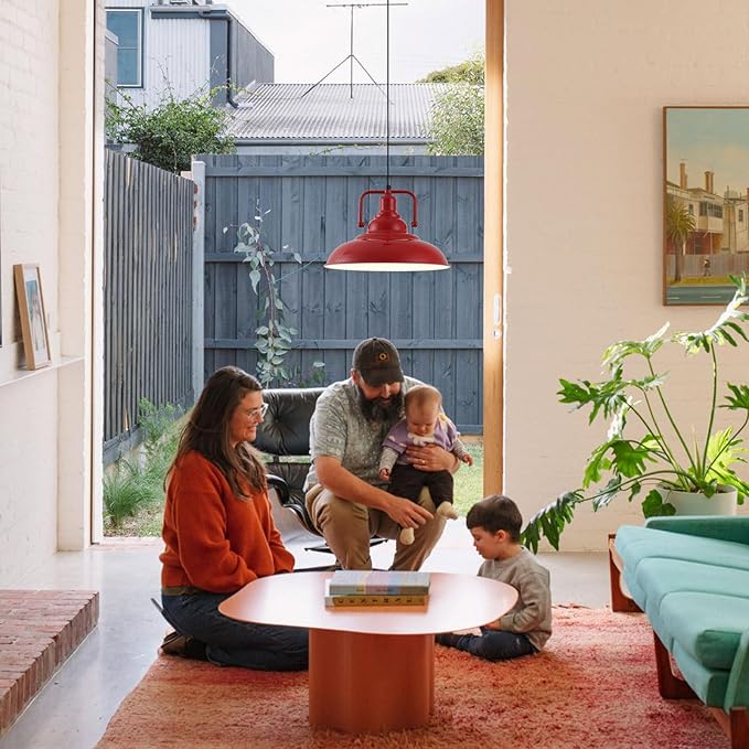 Red Farmhouse Pendant Lights 3 Packs, Metal Pendant Lights Kitchen Island, Industrial Pendant Light, Hanging Island Pendant Light, Barn Light for Kitchen, Living Room, Bedroom, Hallway