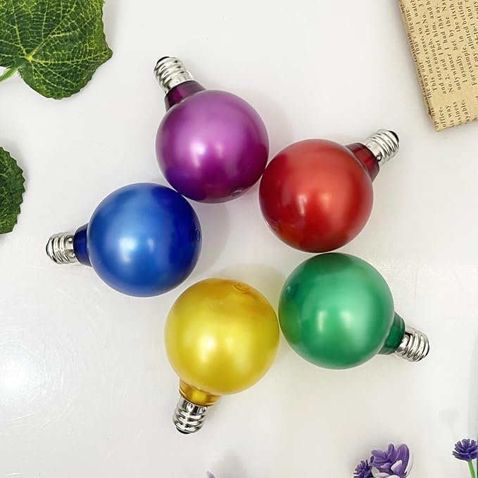 SUNSGNE 25 Pack G40 LED Christmas Replacement Globe Light Bulbs, Colored Christmas Round Lights with E12 Candelabra Base for Outdoor Indoor Decor- Frosted Multicolor- 0.6 Watt