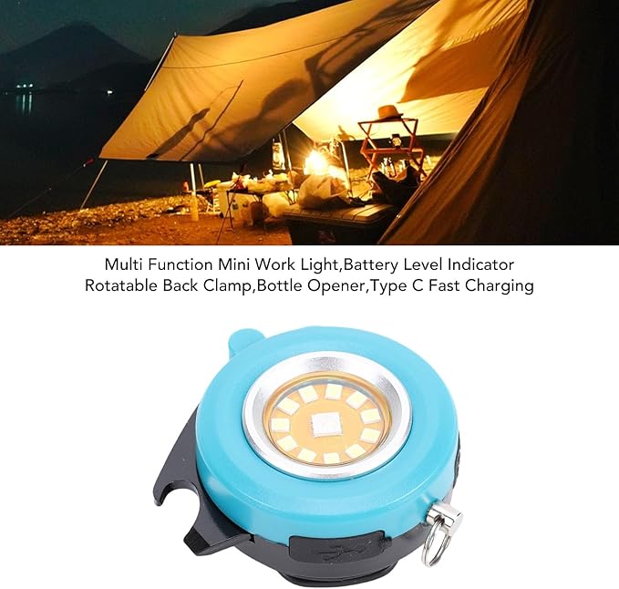 Alomejor Keychain Flashlight, Aluminum Alloy Mini RGB Work Light with Rechargeable Battery, Perfect for Camping and Car Repair (Blue)