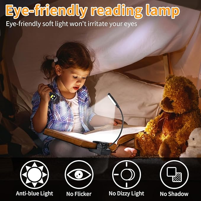 USB-C Rechargeable Book Light for Reading in Bed 3 Pack, LED Book Lights with 3 Color Temperature Reading Light, Easily Clip on to a Small Mini Lightweight Book Lights for Read Book Lovers
