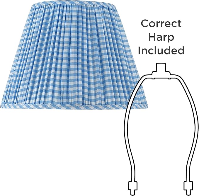 Springcrest Gingham Blue Plaid Pleated Cotton Cottage Core Empire Shade (9x16x11) - Springcrest