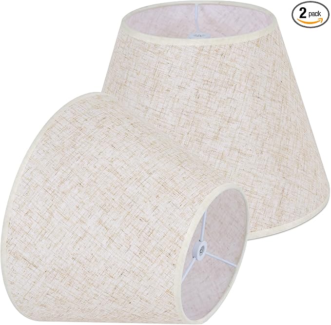 Beige Lamp Shades Set of 2 for Table Lamps, 6" Top x 10" Bottom x 7" High Linen Small Lamp Shades,Beige Modern Fabric Lampshades, Replaceable Spider Fitter Home Decor Shade