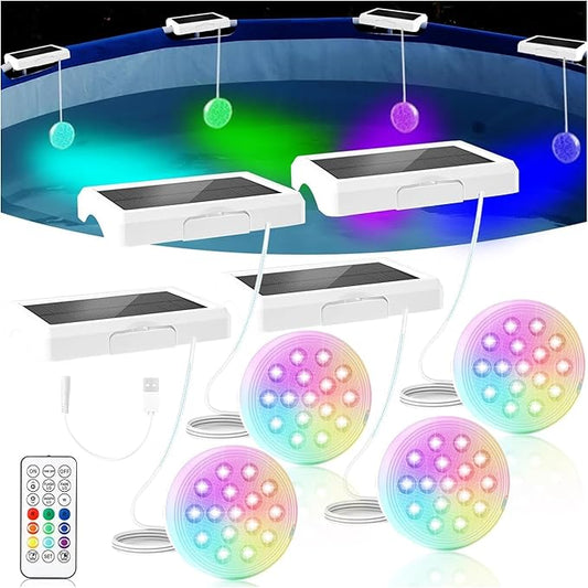 Solar Pool Lights for Inground Pools, Upgraded USB Rechargeable IP68 Waterproof Underwater Light, 4.55 Inch 22 Colors Changing Outdoor Solar Lights with Magnet for Above Ground Pools 5 Pack