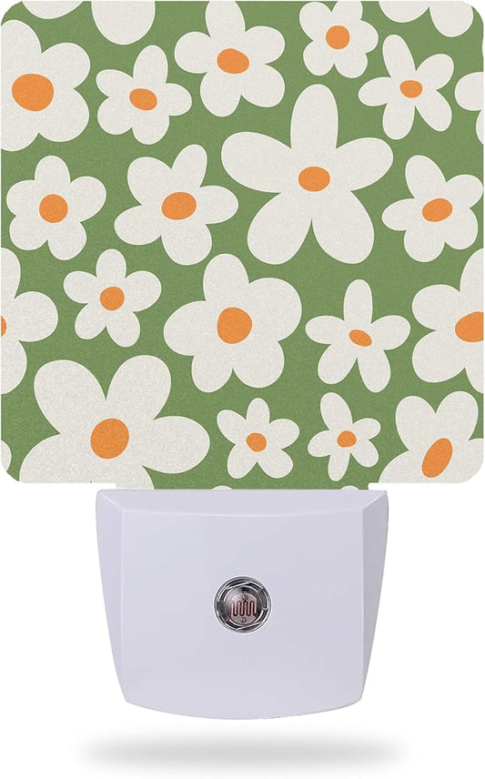 Night Light,Retro 70's Goovy Flowers Night Lights Plug into Wall for Boys Girls Bedroom Decorative Half Round Nightlight Led Lamp 0.5W Sleep Friendly