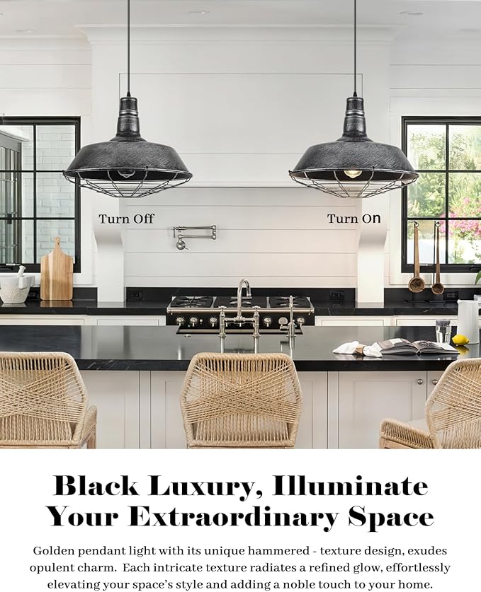 Large Farmhouse Pendant Lights 2 Pack, 18.1 Inch Oversized Industrial Pendant Light, Black and Silver Barn Pendant Light with Wire Cage, Island Pendant Lights for Kitchen Barn Warehouse
