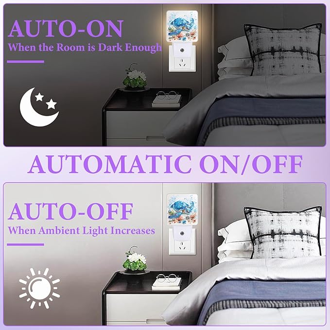 Sea Turtle Night Light,Plug-in Night Lights with Dusk-to-Dawn Sensor for Bedroom,Bathroom and Living Room Sleep Friendly lamp 0.5w