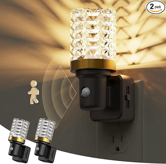 L LOHAS LED Motion Sensor Night Light, 2 Pack Motion Activated Night Lights Plug into Wall, Dimmable Modern Nightlight 0-100LM, 180°Rotatable Plug in Crystal Nightlights for Bathroom Hallway Adults