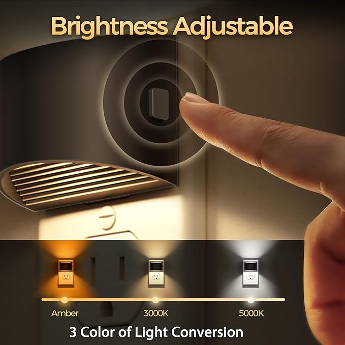 DORESshop LED Night Light[4 Pack], Night Lights Plug into Wall, Plug in Night Light with 3 Color Temperatures, Dusk to Dawn Sensor, Nightlights for Adults, Bedroom, Bathroom, Hallway, Black