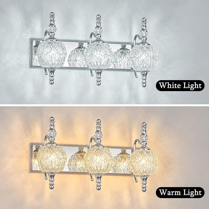 Modern Crystal Bathroom Vanity Lights Fixtures Over Mirror Chrome Vintage 3-Lights 20 Inch Bathroom Light Fixtures Glass Crystal Vanity Lights