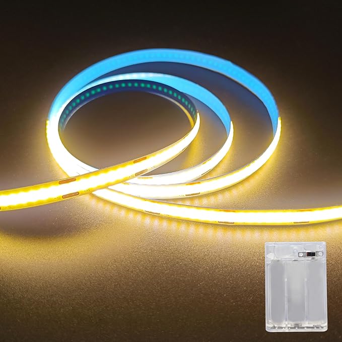 Battery Powered LED Strip Lights, 3.3FT COB LED Strip Light, Battery Operated LED Lights, Warm LED Strip Lights Battery Powered for Closet, Cabinet, Shelf, Kitchen, DIY Lighting