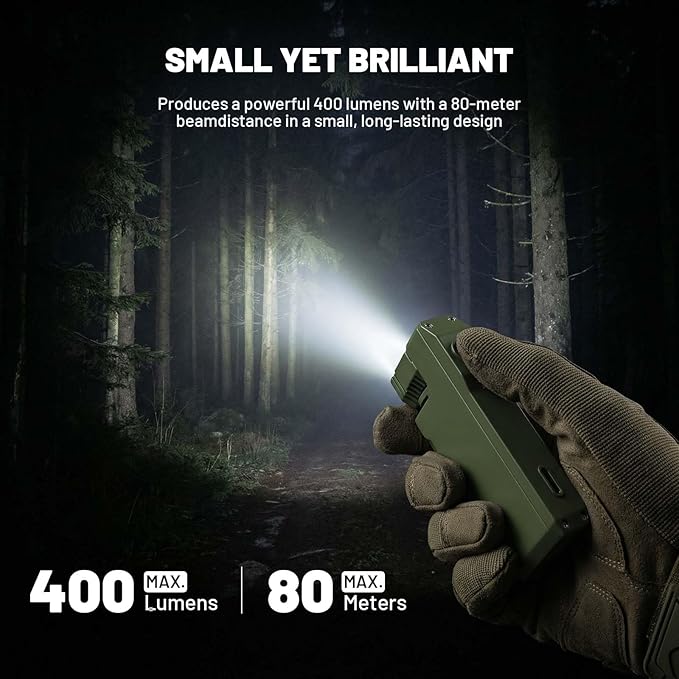 Rechargeable EDC Flashlight, 450 Lumens180° Rotatable Portable Flat Mini Pocket Flashlight, IPX6 Waterproof Multi-Mode RGB Magnetic Keychain Flashight for Home Working Camping Hiking Emergency (Green)