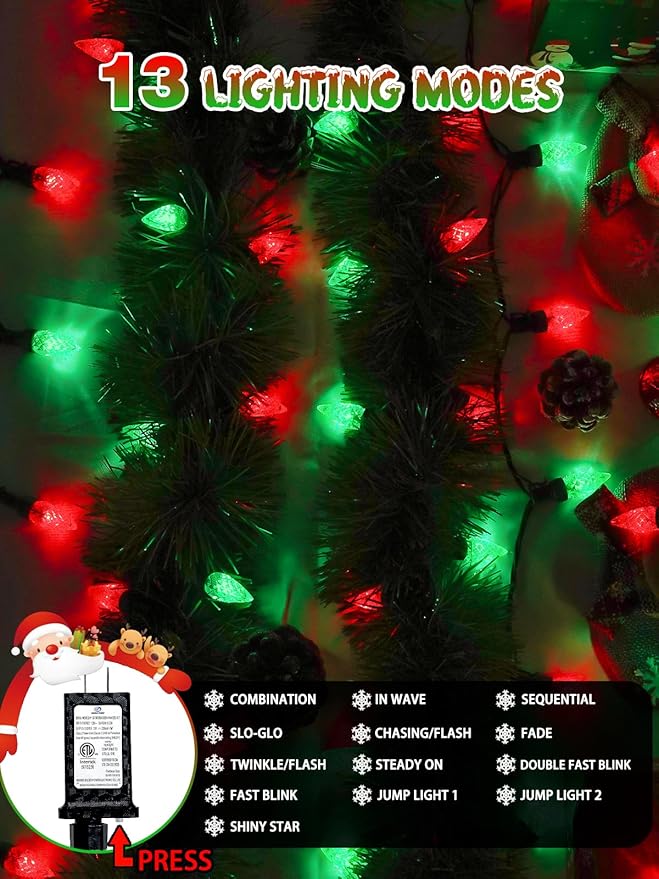 240 LED 78FT C6 Christmas String Lights, Super Long Christmas Lights Outdoor Indoor with 13 Modes & Timer, Waterproof Fairy Twinkle Light Plug in for Tree Garden Party Xmas Decorations (Red & Green)
