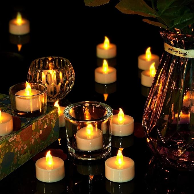 Flameless LED Tea Lights Candles, Battery Operated Flickering Electric Fake Candles Bulk, 100Pack Powered Votive Tealights Long Lasting 200H+ Bright Warm Yellow Lamp for Seasonal & Festive Decoration