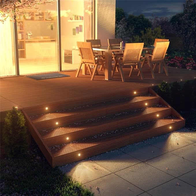 FVTLED Low Voltage LED Deck Light Waterproof Outdoor Garden Yard Decor Lamps Recessed Wood Decking Stair Landscape Pathway LED Step Lighting (6pcs, Warm White)