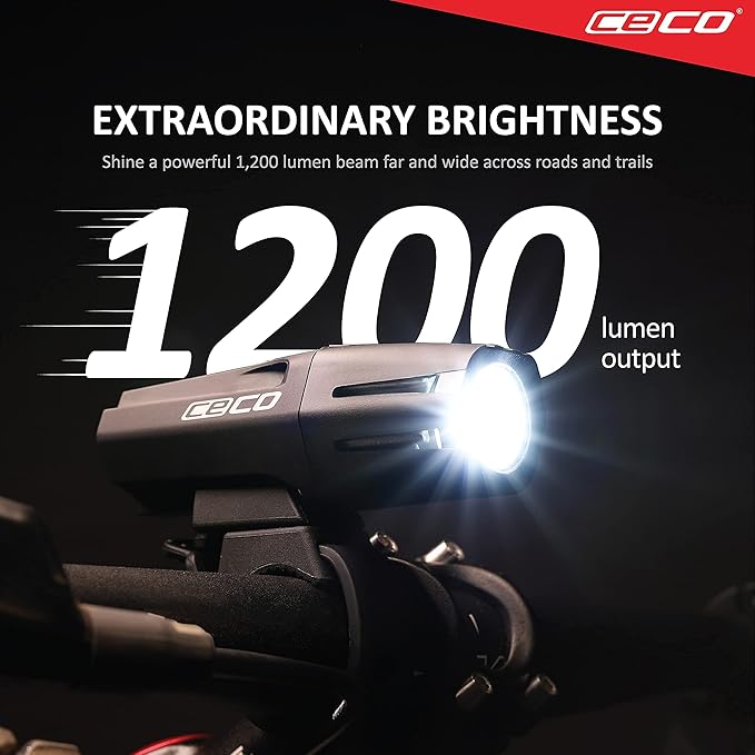 CECO USA 1200 Lumen USB Rechargeable Bike Light – Tough & Durable IP67 Waterproof & FL-1 Impact Resistant – Super Bright Model F1200 Bicycle Headlight – for Commuters, Road Cyclists & Mountain Bikers