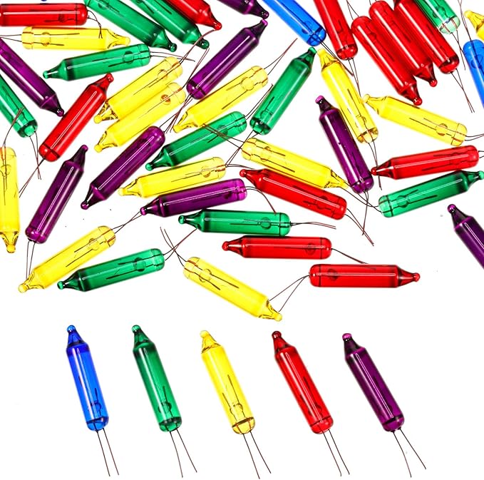 Mudder 500 Pcs Christmas Tree Replacement Light Bulbs 2.5v Christmas Light Bulbs Incandescent Xmas Decorative Replacement String Lights Outdoor Indoor(Red Yellow Blue Green Purple)