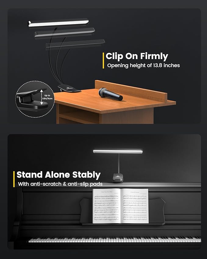 Glocusent 81 LED Music Stand Light, Super Bright & Eye Caring, 3 Color & 5 Brightness Piano Lamp with Shield, Rechargeable Long Lasting to 150-Hr, Perfect Piano Light for Grand Piano, Keyboard, Guitar