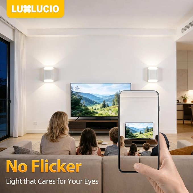 1 Pack White Up & Down Wall Sconce Lamp 5%-100% Dimmable, Modern Indoor/Outdoor Porch Light, IP65 Waterproof, 120V, 1200LM, 12W, 2700K-5000K 5-Color Selectable, CRI90+, ETL FCC Certified