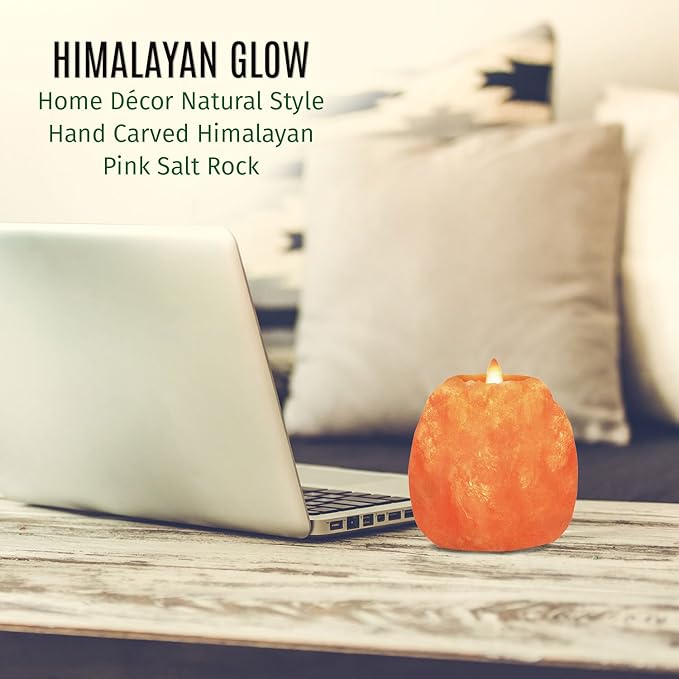 Himalayan Glow Hand Carved Himalayan Salt Candle Holders, Home Decor Item Great as a Night Light (Pack of 2)