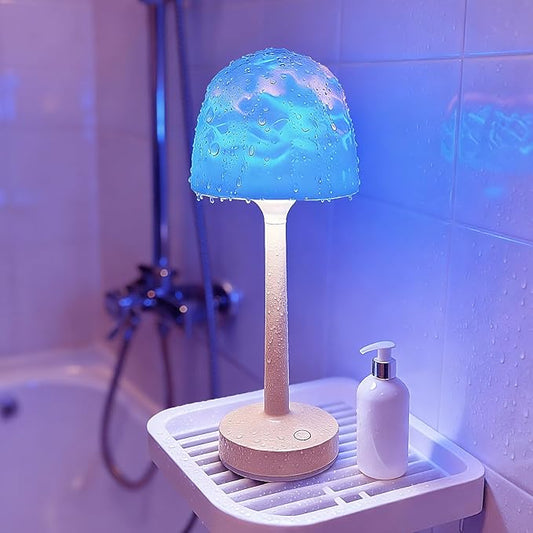 Waterproof Shower Lamp, Cordless Bathroom Lamp with Touch and Remote Control, LED Shower Light with 16-Color Ocean Wave Projector Light, Portable Ocean Lamp for Inside Showers/Bathtubs