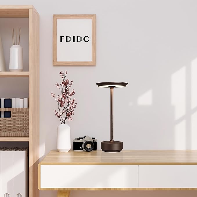 2 Pack Rechargeable Cordless Table Lamps, Portable 5000mAh LED Table Light, 3 Color Stepless Dimming Battery Powered Metal Table Lamp for Outdoo/Restaurant/Home/Patio.(Brown)