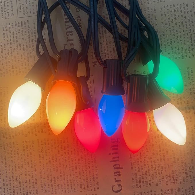25 Pack C7 LED Christmas Lights Replacement Bulbs,Ceramic Multicolor Christmas Light Bulbs 0.6Watt Dimmable E12 LED Replacement Bulbs for Xmas Tree String Lights