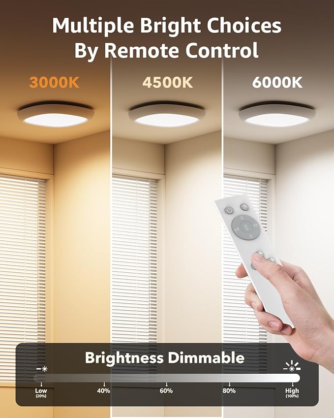 IP54 Waterproof Rechargeable Shower Light Indoor, 12000mAh Motion Sensor Wireless Ceiling Light with Remote No Wiring, Battery Operated Closet Lights Cordless LED Overhead Lighting for Pantry Bathroom