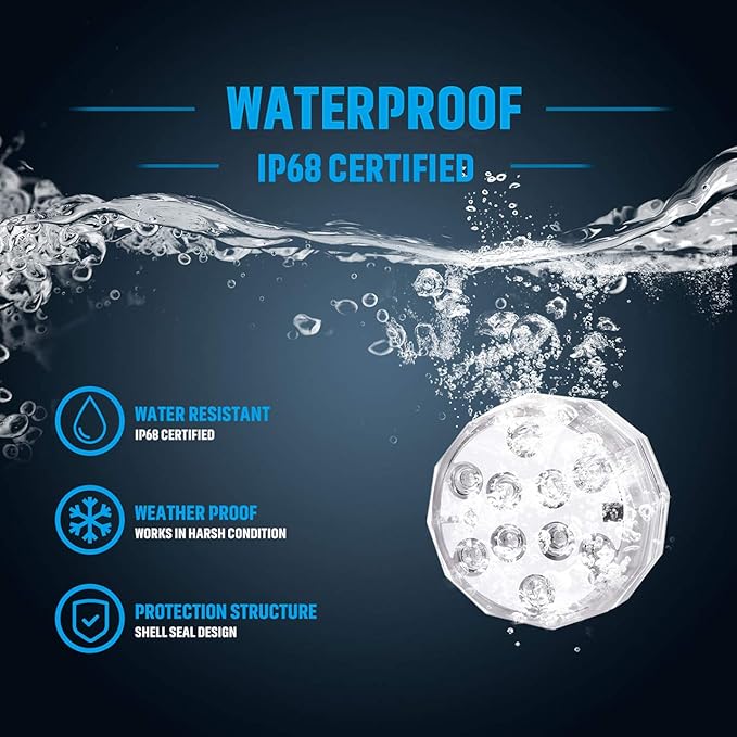 Submersible Led Pool Lights - Waterproof Underwater Pond Light Remote Battery Powered Remote Controlled Color Changing Shower Lights for Pool Vase Spa Party Hot Tub 4 Pack