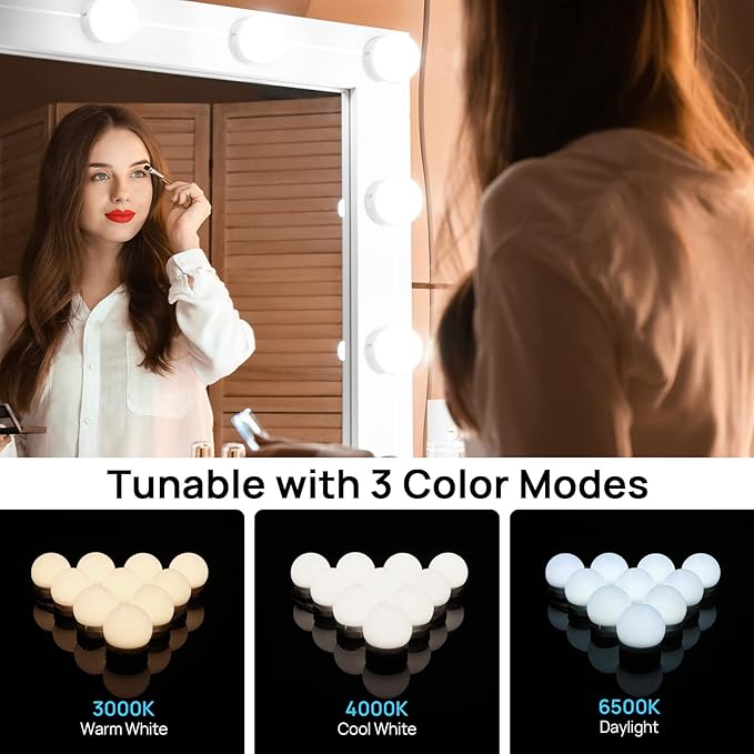 LED Vanity Lights For Mirror, Consciot Hollywood Style Vanity Lights With 10 Dimmable Bulbs, Adjustable Color & Brightness, USB Cable, Mirror Lights Stick on for Makeup Table Dressing Room Mirror