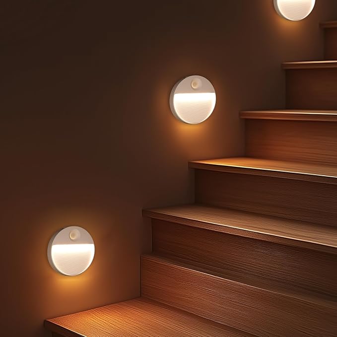 DAMI Rechargeable Motion Sensor Night Light Indoor, 2 Pack - Dimmable LED Closet Lights with 3 Color Temperatures, Magnetic Stick-On Wireless Under Cabinet Lighting for Hallway, Stairs, Kitchen
