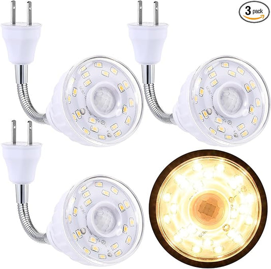 Yahenda 3 Pack Motion Activated LED Night Light Plug in Smart Dusk Dawn Sensor Light PIR Infrared Sensor Motion Detector Lamp Flexible Rotating for Hallway Stairway Garage Basement(Warm White)