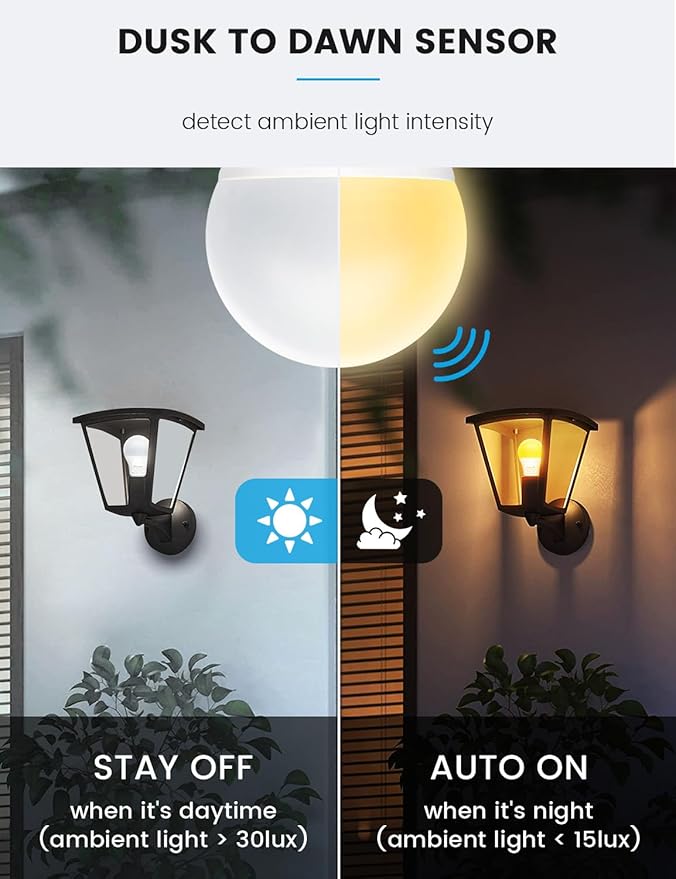 Dusk to Dawn LED Outdoor Light Bulbs, 13W 1100LM(100W Equivalent), A19 Sensor LED Bulb, E26 3000K Soft White Day Night Bulbs, Auto ON/Off, Sensor Lighting for Porch Garage Front Door, 4 Pack