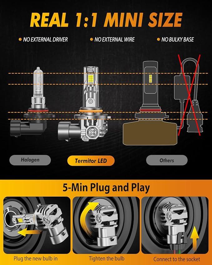 FAHREN Upgraded 9005/HB3 9006/HB4 LED Bulbs Combo, 80000LM 900% Ultra-Bright, 70000HRS+ Lifespan, 1:1 Mini Halogen Size, Quick Install No Adapter Needed, Pack of 4