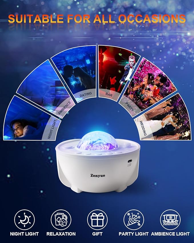 Galaxy Projector Star Projector with Bluetooth Speaker, 360° Rotating Starry Night Light for Bedroom, LED Nebula Cloud for Kids Adults, Mood Lighting for Home Theater, Party, Relaxation(ZY-01)