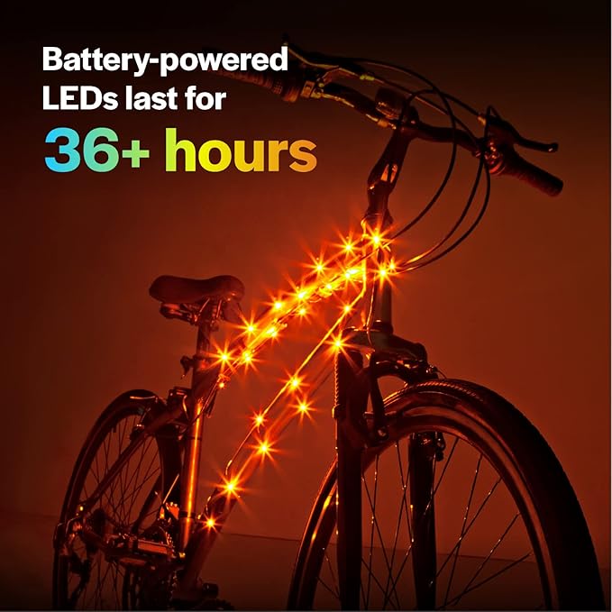 Brightz CosmicBrightz LED Bike Frame Rope Light - 6.5-Foot String Rope - Battery-Powered with On/Off Switch - Ultra Bright Color Keeps Your Ride Fun and Safe for Kids, Teens, & Adults