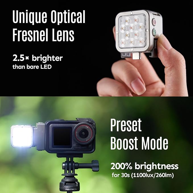 Harlowe Atom 2W Magnetic Mini Camera Light Compatible with DJI Osmo Action/GoPro/360/Cameras Motion Sensing Type-C Rechargeable Auxiliary Camera Fill Light for Selfie Vlog Video Recording