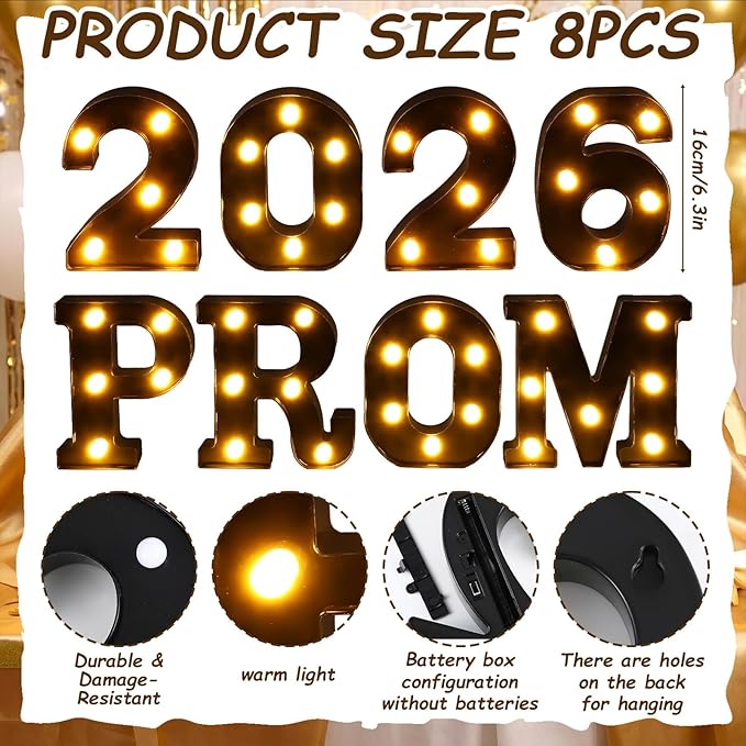 8 Pcs Graduation Decorations 2026 Prom LED Light Letters Sign Class of 2026 Ornaments for Senior High School College Table Wall Centerpieces Decor Party Supplies