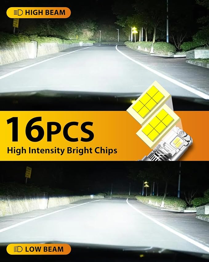 FAHREN New Upgraded 9007 Light Bulbs 50000LM 1000% Ultra Brighter, Real 1:1 Size with Cooling Fan HB5 9007 Light Bulbs, 6500K Cool White IP68 Fog Light, Non-Polarity Easy Install, Pack of 2