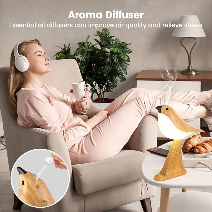 Cute Bird Table Lamp, Touch Control Bedside Lamp, Brid Night Light, Cordless Small Desk Lamps Battery Operated Nightstand Lamps, 3-Way Dimmable Light, Rechargeable Desk Decoration
