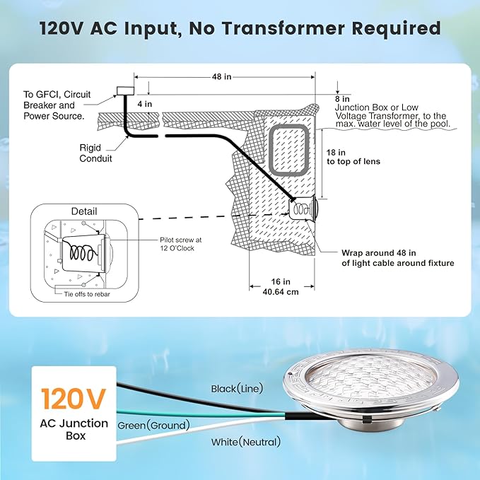 SURAIELEC 10 Inch 120V LED Pool Lights for Inground Pool, 5000 Lumen Cool White Inground Pool Light, 50W LED (500W Equivalent), Fits 10" Wet Niches, 50FT Cord, Ultra Bright Upgrade
