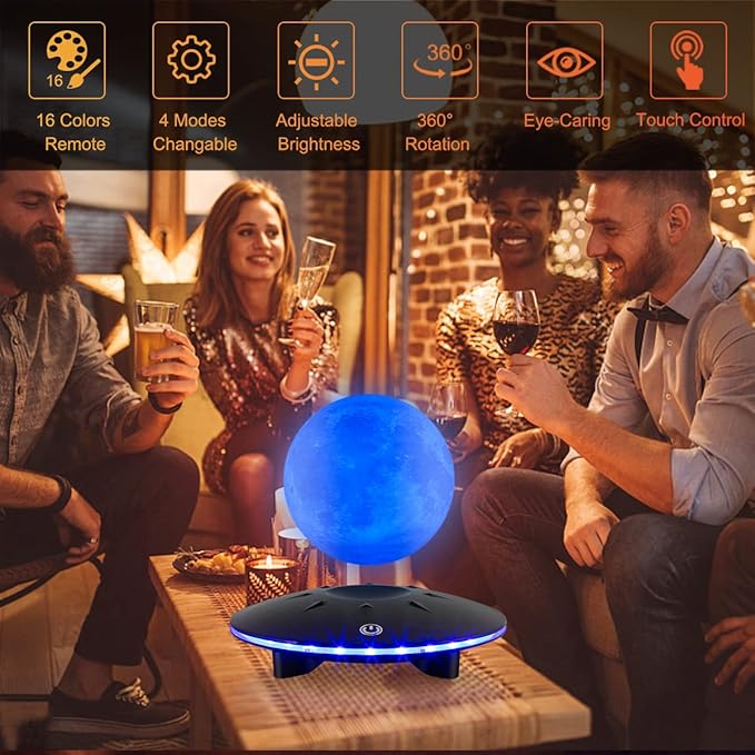 UVEHAS Levitating Moon Lamp - Magnetic Floating and Spinning 16 Colors LED Moon Light, Remote Control Levitation Rotating 3D Moon Night Light for Home Office Table Desk Decor Holiday Gifts