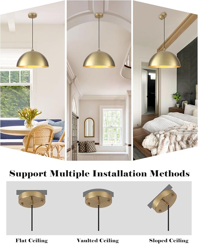 Gold Pendant Lights Kitchen Island, 16 Inch Large Pendant Light, Gold Dome Pendant Light, Industrial Farmhouse Pendant Lights for Kitchen Island, Dining Room, Cafe, Bar, 2 Pcs