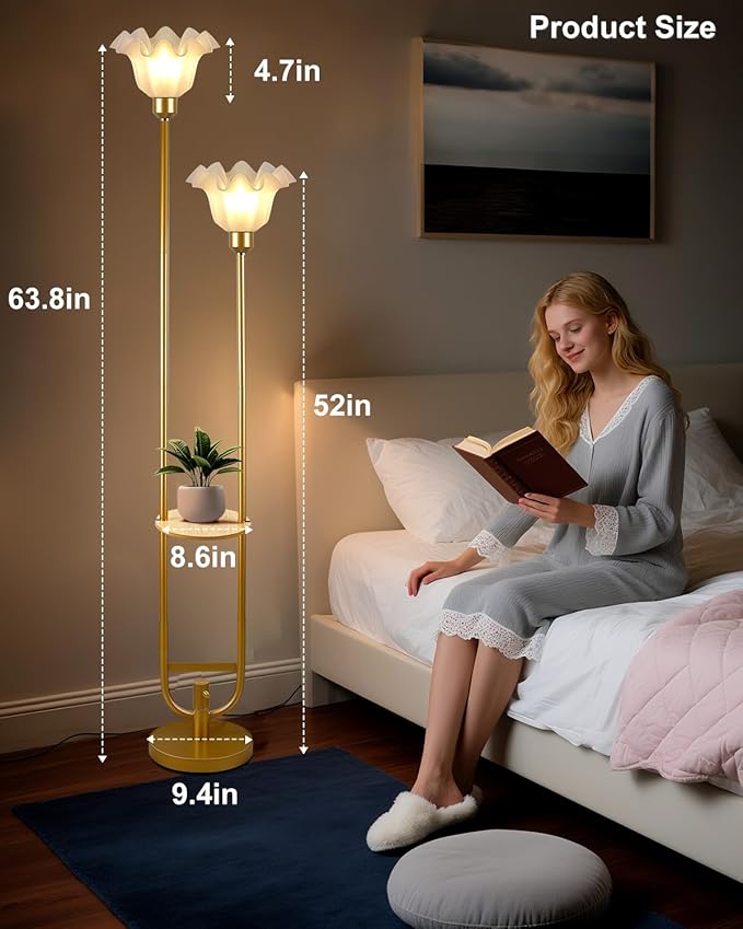 Lightdot Dimmable Flower Floor Lamp for Living Room, Modern Mid Century Floor Lamp with Table, Gold Tall Standing Lamp for Bedroom/Sofa Beside/Corner Decor(Bulb Included)
