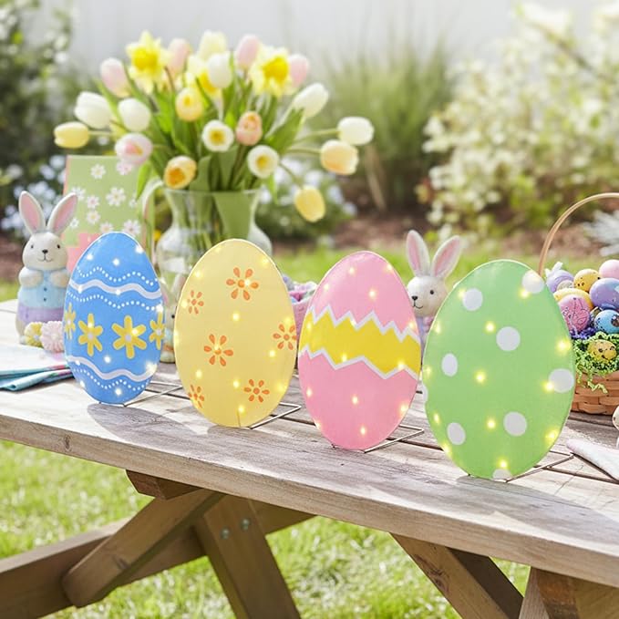 EAMBRITE Easter Decorations Outdoor Easter Egg Lights, Lighted Large Eggs Stake/Hanging/Table with Timer for Yard Signs, Window, Home, Pathway, Lawn, Garden, Spring, Indoor Outside Decor